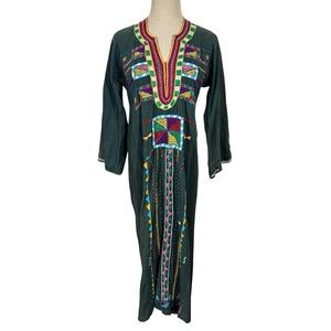 Vintage 1970s Hand Sewn and Embroidered Boho Kerdasa Egyptian Dress Kaftan